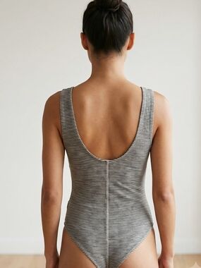 American Eagle Striped Scoop Back Bodysuit in Black & White